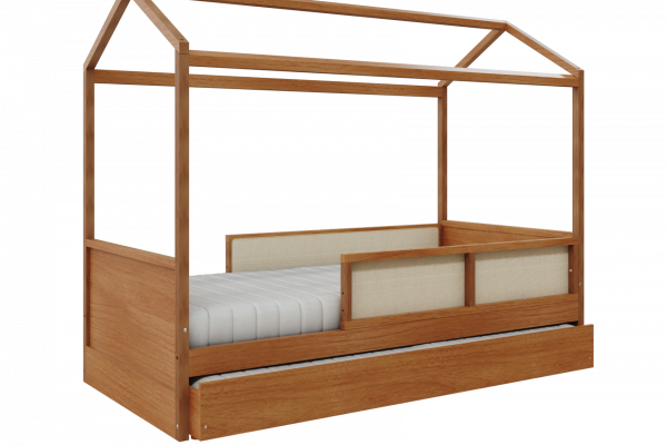 Cama link plus com casinha e auxiliar grades inteiras - palha - madeira