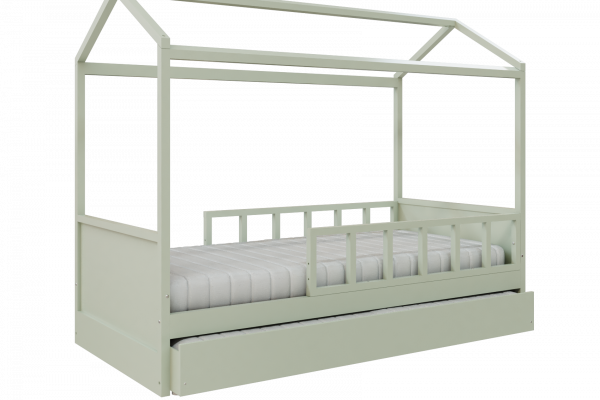 Cama link plus com casinha e auxiliar grades inteiras - palitada - verde old